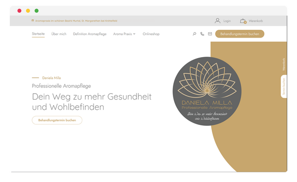 Startseite der Aromapflege von Daniela Milla im Browserfenster