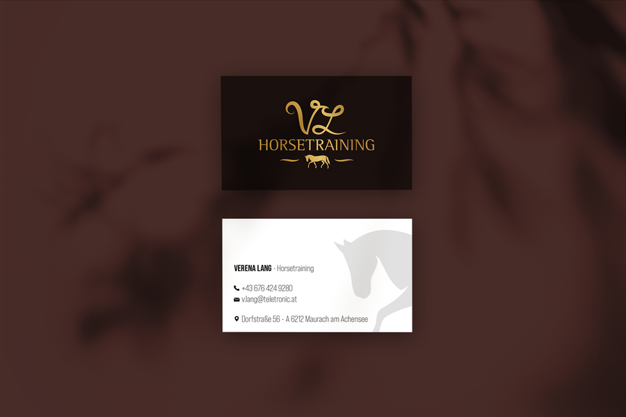 Visitenkarten von VL Horsetraining, Vorder- und Rückseite