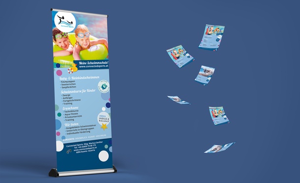 Roll-up-Banner und Flyer für Connected Sports