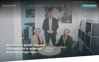 Startseite von Ecomera mit Beratungsteam und Claim zur Personalvermittlung