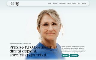Startseite der KFO Manufaktur mit Porträtfoto und Leistungsübersicht