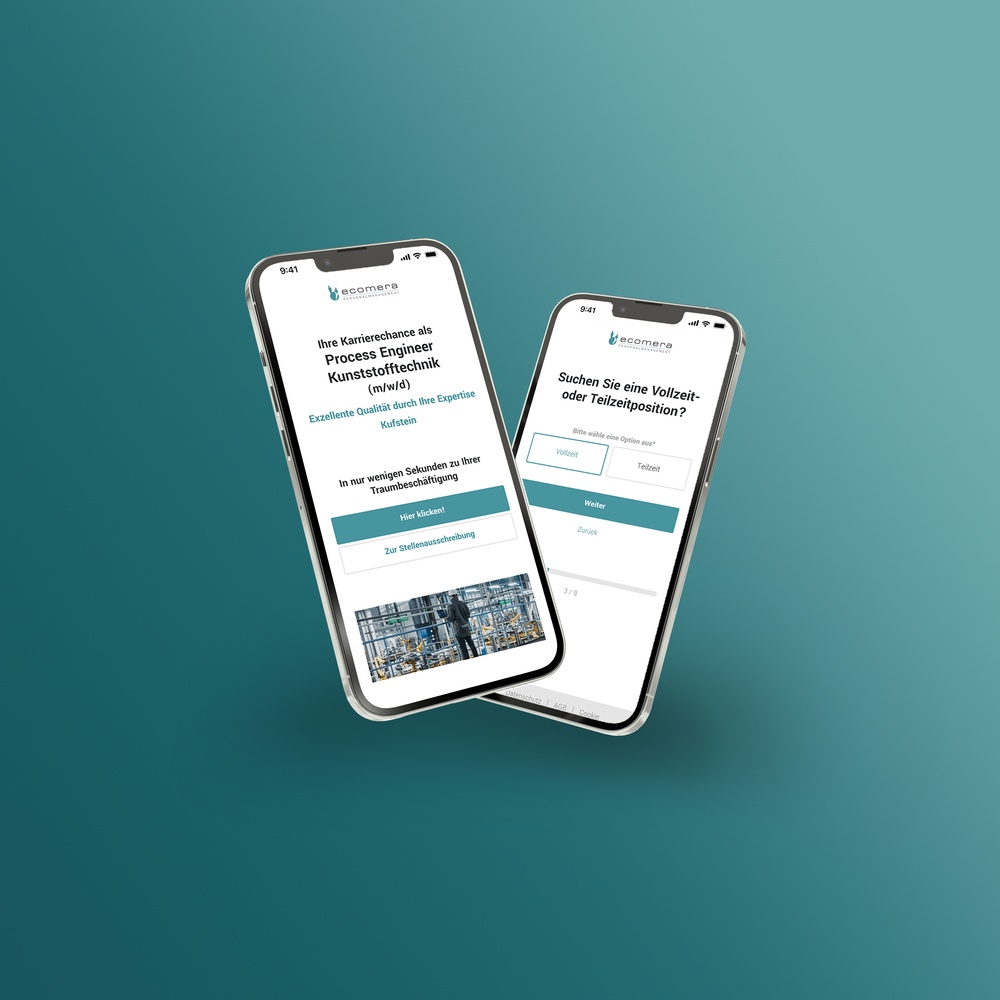 Stellenanzeige von Ecomera Personalmanagement auf zwei Smartphones