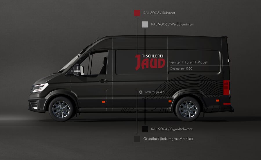 Entwurf der Fahrzeugbeschriftung für den Transporter der Tischlerei Jaud