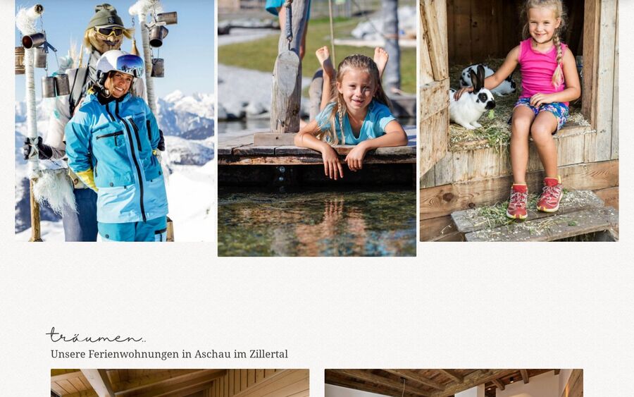 Bildreihe vom Urlaub am Martlerhof im Sommer und Winter