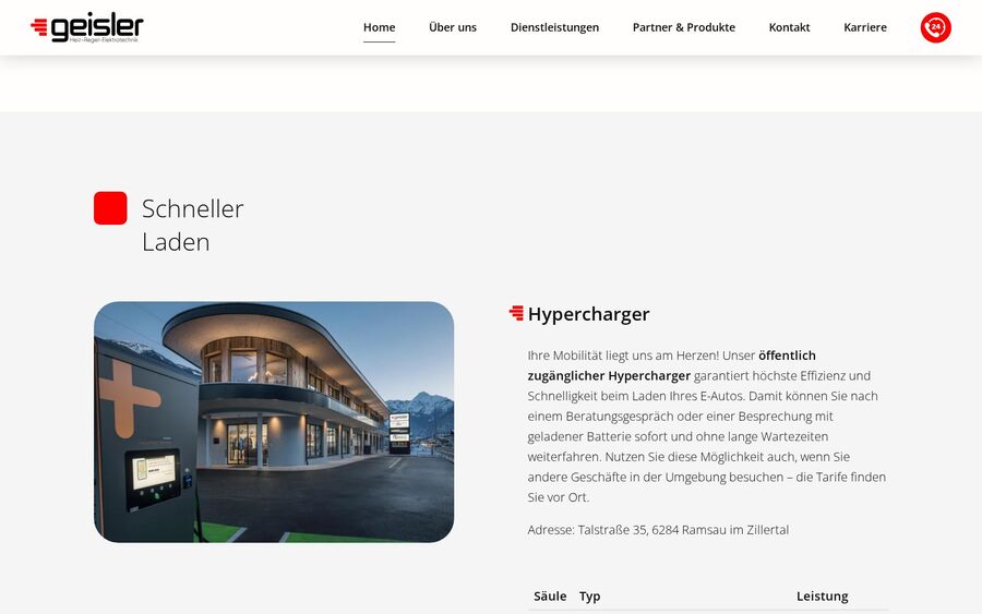 Geisler Heizung: Referenzprojekt Hypercharger mit Gebäudeansicht und Projektdaten