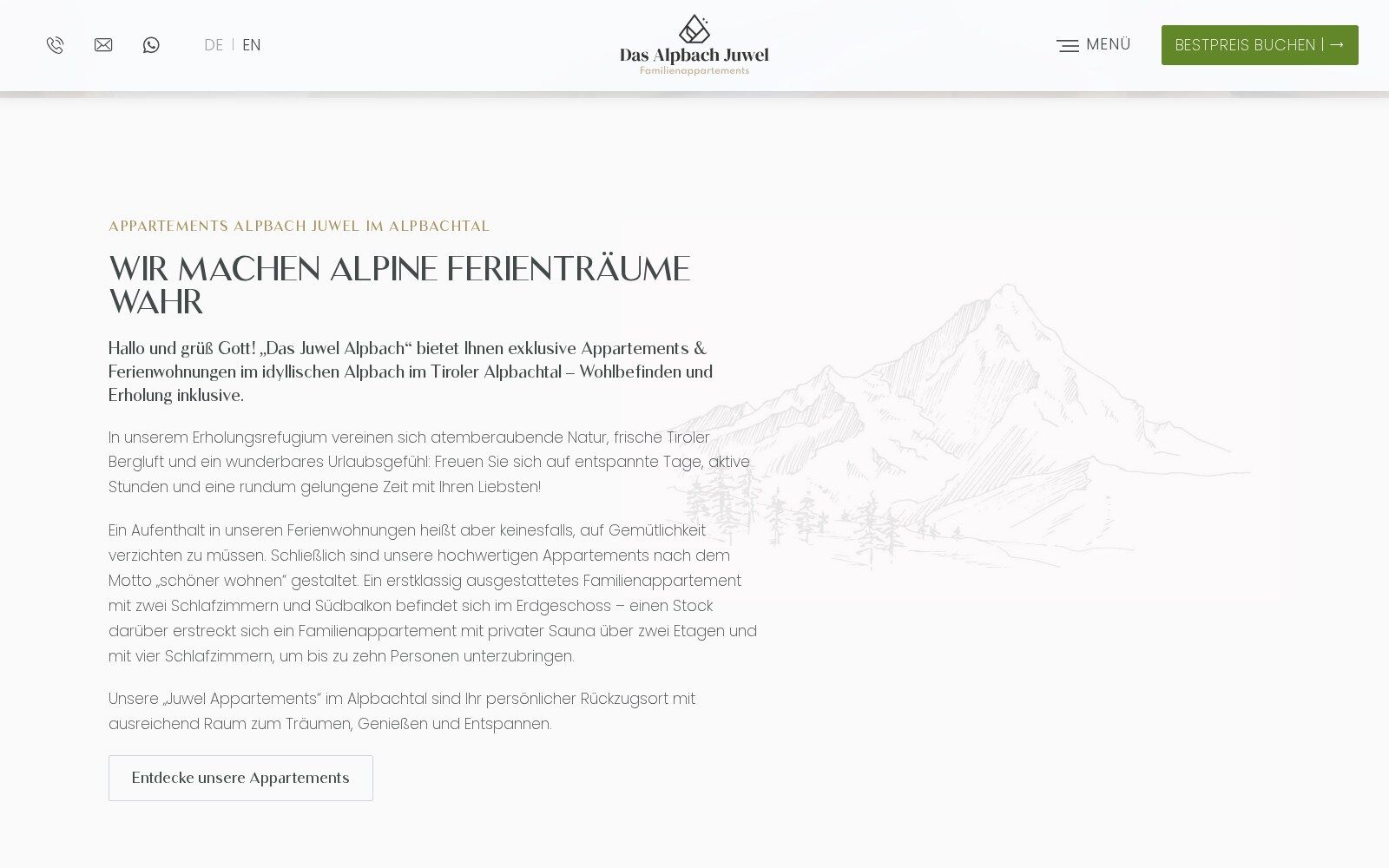 Das Alpbach Juwel: Textabschnitt "Wir machen alpine Ferienträume wahr" mit Berg-Illustration