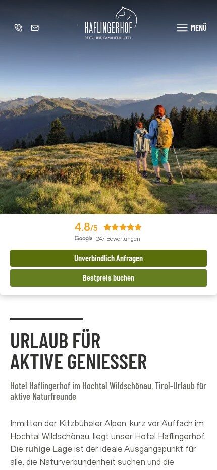 Startseite des Hotels Haflingerhof auf dem Smartphone
