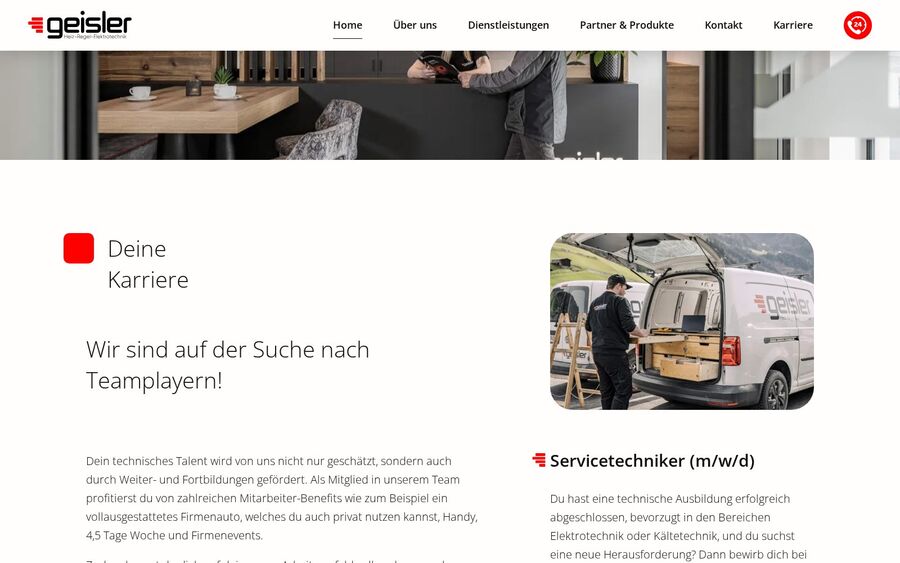 Geisler Heizung: Karriereabschnitt mit Servicefahrzeug und Aufenthaltsraum