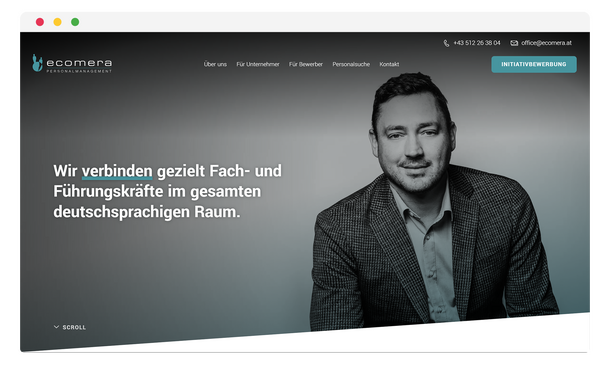 Startseite von Ecomera Personalmanagement im Browserfenster